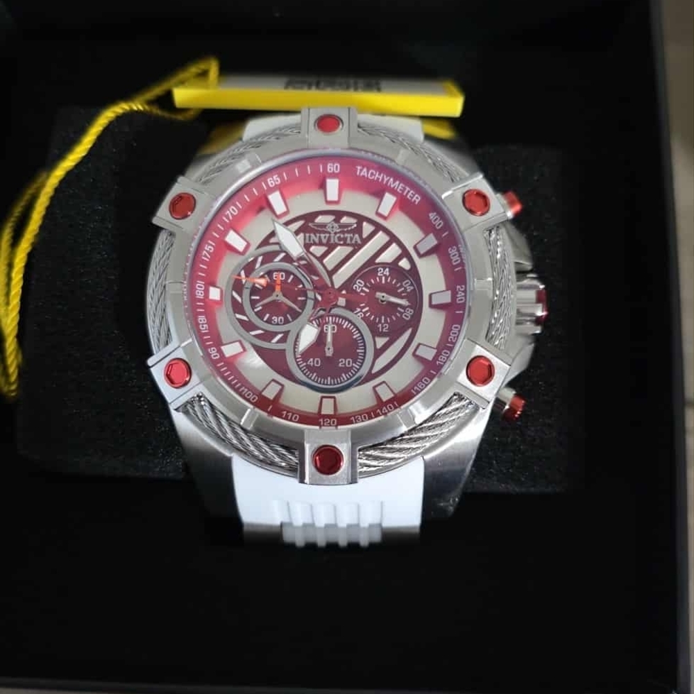 Invicta Silver and Red Tachymeter Watch